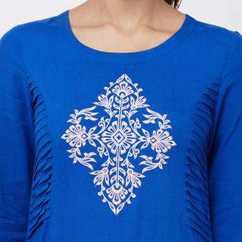 Blue embroidered rayon kurti 5