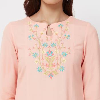 Peach embroidered viscose kurti 4