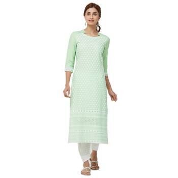 Green plain rayon kurti 1