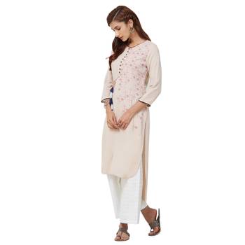 Beige embroidered rayon kurti 4