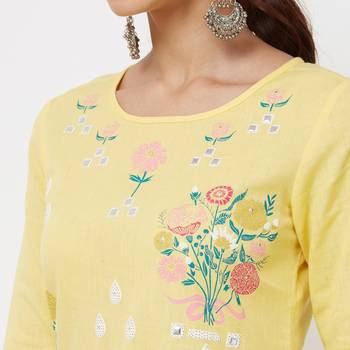 Yellow plain cotton kurti 5