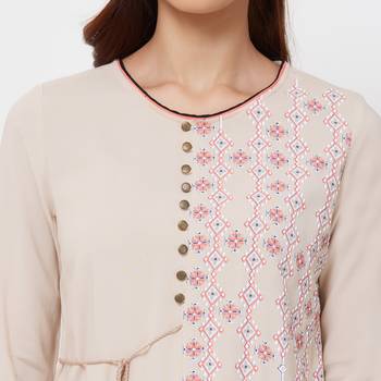Beige embroidered rayon kurti 5