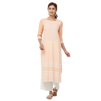 Orange embroidered rayon kurti 1