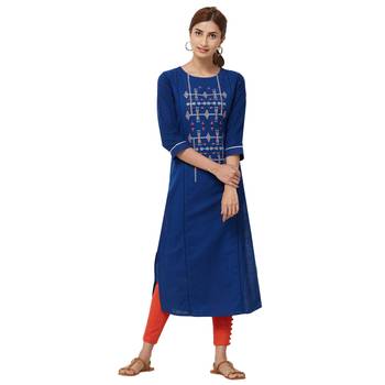Blue embroidered cotton kurti 1
