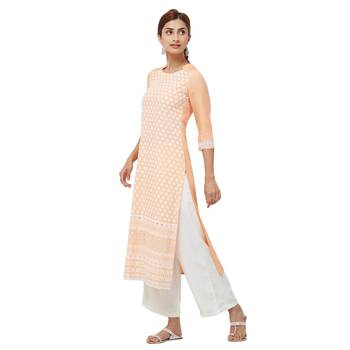 Orange embroidered rayon kurti 2