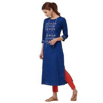 Blue embroidered cotton kurti 2