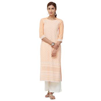Orange embroidered rayon kurti 4