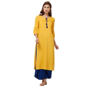 Yellow plain rayon kurti 1
