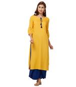 Yellow plain rayon kurti