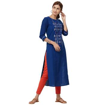 Blue embroidered cotton kurti 4