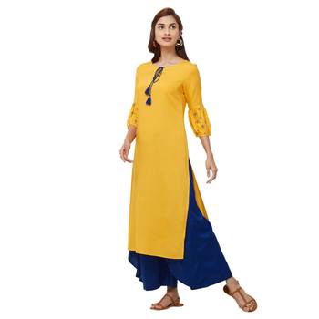Yellow plain rayon kurti 2