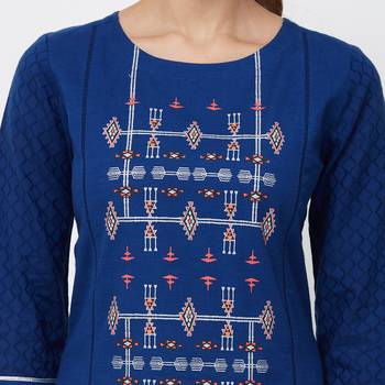 Blue embroidered cotton kurti 5