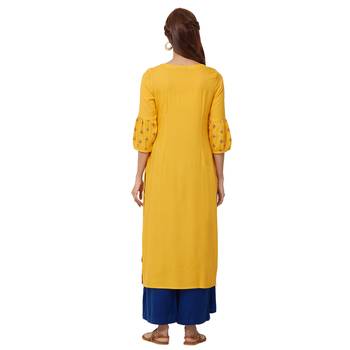 Yellow plain rayon kurti 3