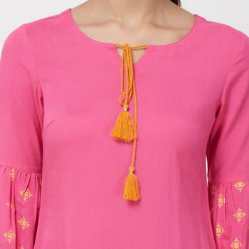 Pink plain rayon kurti 5
