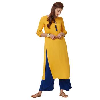 Yellow plain rayon kurti 4