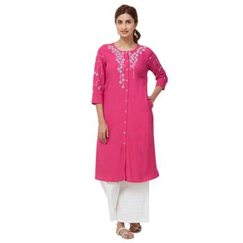 Pink embroidered viscose kurti 1