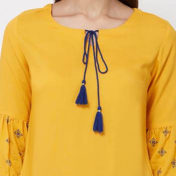 Yellow plain rayon kurti 5