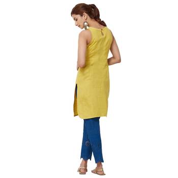 Yellow embroidered cotton kurti 3