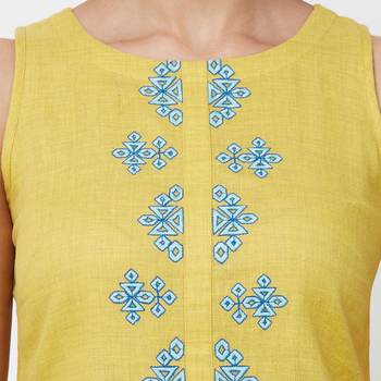 Yellow embroidered cotton kurti 5