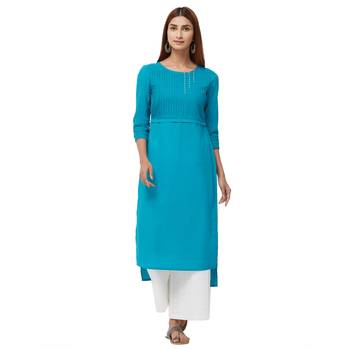 Turquoise plain cotton kurti 1