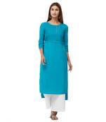 Turquoise plain cotton kurti