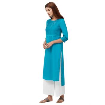Turquoise plain cotton kurti 2