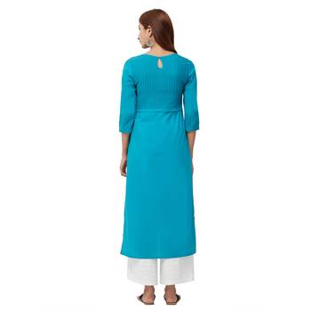 Turquoise plain cotton kurti 3
