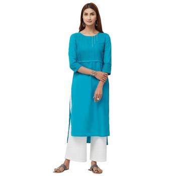 Turquoise plain cotton kurti 4