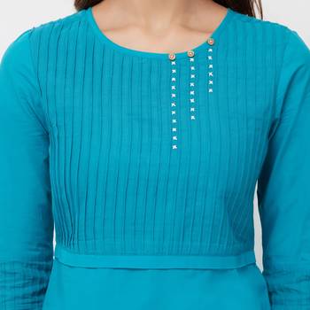 Turquoise plain cotton kurti 5
