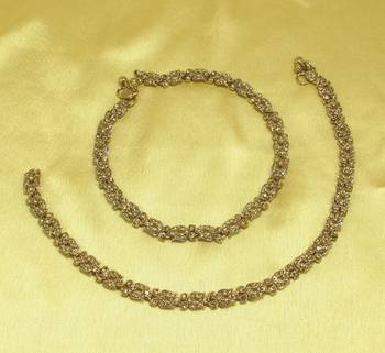 Designer Antique Gold Plated Diamond Stone Worked Payal Anklets 1