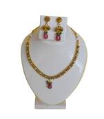 Golden Metalic Ruby Green Necklace With Earrings
