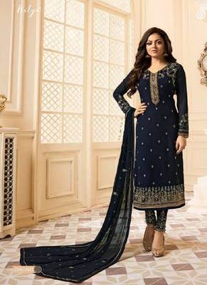 Navy-blue embroidered georgette salwar 1