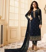 Navy-blue embroidered georgette salwar