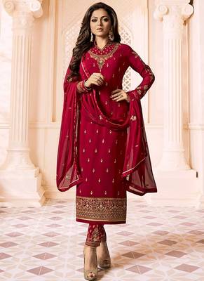 Red embroidered georgette salwar 1
