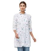 White printed rayon long tops