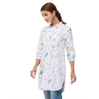 White printed rayon long tops 2