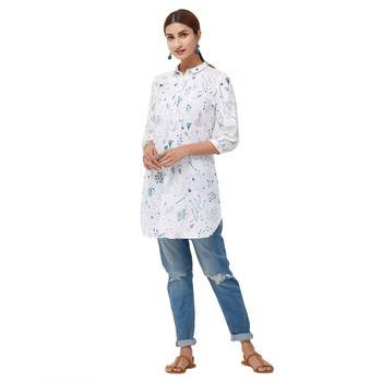 White printed rayon long tops 4