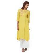 Yellow embroidered rayon long tops