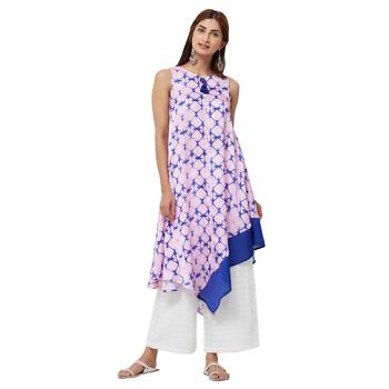 Pink printed satin long tops 1