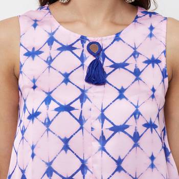 Pink printed satin long tops 5