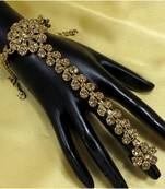 Designer Antique Gold Plated Diamond Stone Worked Wedding Bridal Jewelry Hath Panja, Hath Phool