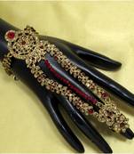 Designer Antique Gold Plated Diamond Stone Worked Wedding Bridal Jewelry Hath Panja, Hath Phool