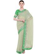 Green hand woven georgette saree with blouse