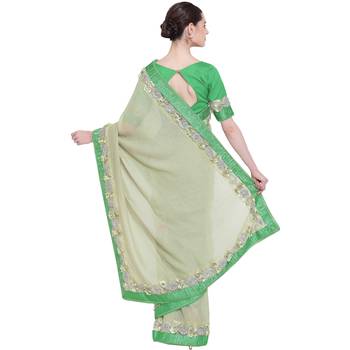Green hand woven georgette saree with blouse 2