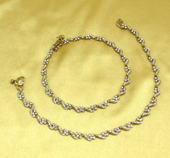 Designer Antique Gold Plated Diamond Stone Worked Payal Anklets 1