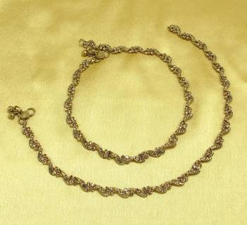 Designer Antique Gold Plated Diamond Stone Worked Payal Anklets. 1