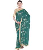 Green hand woven georgette saree with blouse