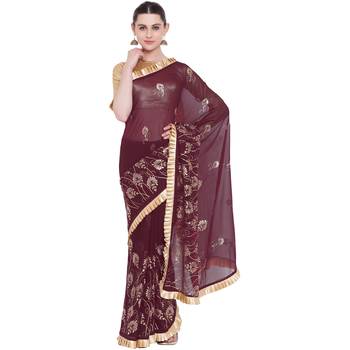 Wine hand woven georgette saree with blouse 1