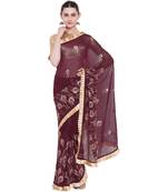 Wine hand woven georgette saree with blouse