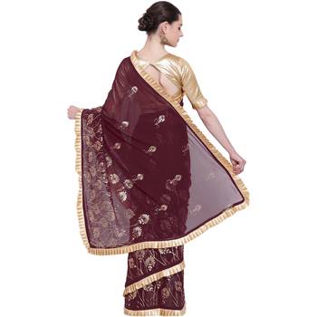 Wine hand woven georgette saree with blouse 2
